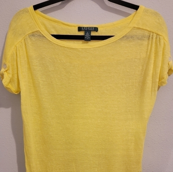 Lauren by Ralph Lauren 100% Linen Sunshine Yellow Gathered back Top Size small - Picture 3 of 8
